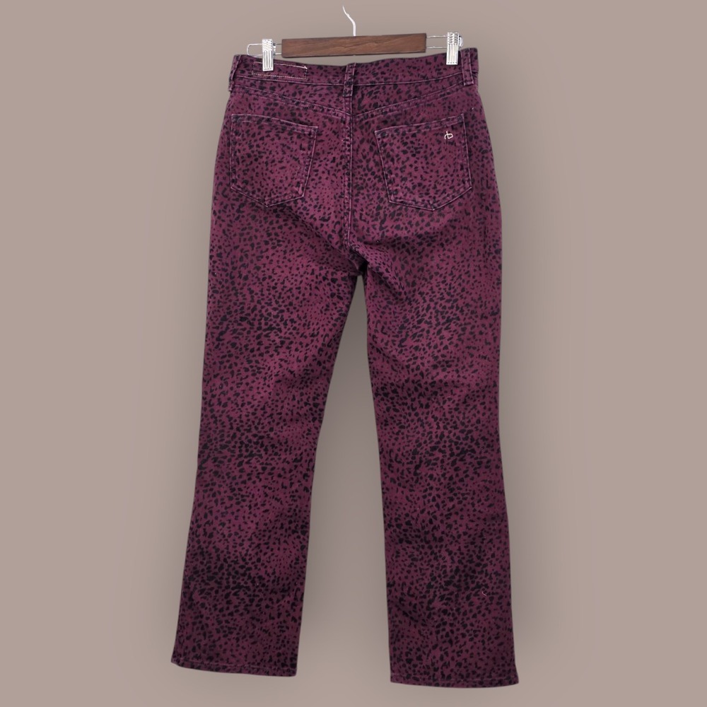 Rag & Bone Size 27 Hana Burgundy Cheetah Animal Print High Rise Waist Crop Jeans - Picture 3 of 12